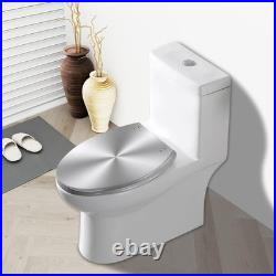 Elongated Toilet Seat Silver Resin Slow Quiet Close with Quick-Release Hinges