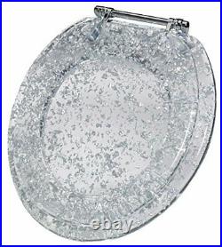 Ginsey Standard Resin Toilet Seat with Chrome Hinges, Silver Foil