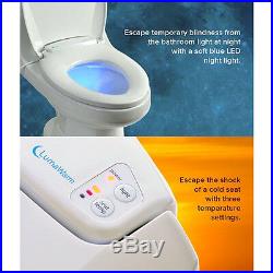 Heated Nightlight Toilet Seat Bath Blue LED Light Warm Heat Slow Close Elongated