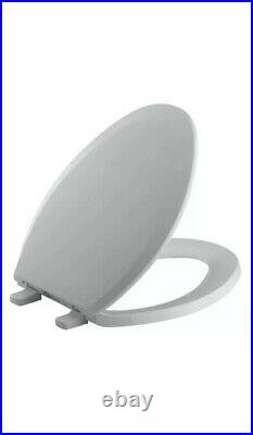KOHLER Elongated Plastic Toilet Seat Closed Front Quick Release Hinges Ice Grey