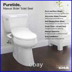 KOHLER Non-Electric Bidet Seat Plastic Elongated Toilet Adjust Water Spray White KOHLER Non-Electric Bidet Seat Plastic Elongated Toilet Adjust Water Spray White