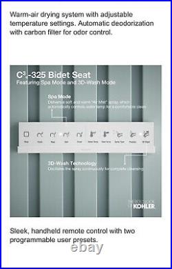 Kohler C3-325 Premium Elongated Bidet Toilet Seat With Remote Control 28119-0