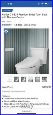 Kohler C3-430 K-27142-CR-0 Cleansing Bidet Seats Accessory