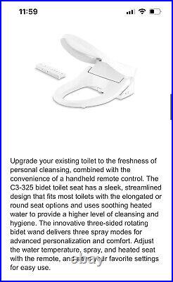 Kohler Purewash E815 Electric Bidet Seat for Round Toilet in White 28118-0