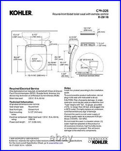 Kohler Purewash E815 Electric Bidet Seat for Round Toilet in White 28118-0