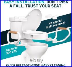 Lunderg Raised Toilet Seat with Handles Elongated Easy to Install Toilet Sea