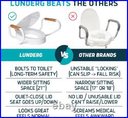 Lunderg Raised Toilet Seat with Handles Elongated Easy to Install Toilet Sea