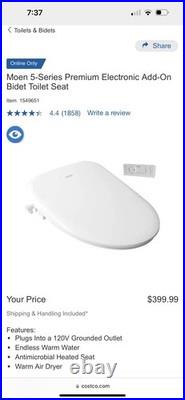 Moen 5 Series Premium Electronic Add on Bidet Toilet Seat White Moen 5 Series Premium Electronic Add on Bidet Toilet Seat White