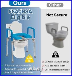 Multi-Functional Raised Toilet Seat with Arm Handles Fits All Toilets, 330 lb
