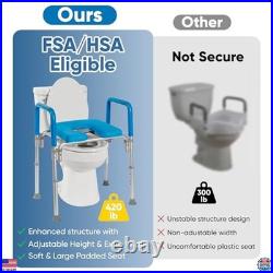 Padded Raised Toilet Seat with Handles, Adjustable Height, 420lb Capacity
