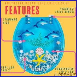 Polyresin Ocean Life Dolphins Toilet Seat By, Standard Round, 17 Inches, Cle