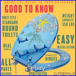 Polyresin Ocean Life Dolphins Toilet Seat By, Standard Round, 17 Inches, Cle