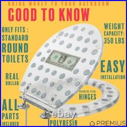 Polyresin Real Dollar Bill & Plastic Coins Money Toilet Seat By, Standard Ro