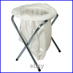 Portable Camping Toilet Folding Outdoor with 6 Bags Plastic Seat Stainless Legs