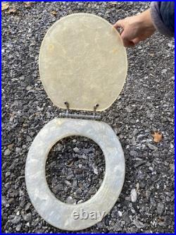 Rare Vintage Beige / Gold Tone Pearl Plastic Resin Toilet Seat