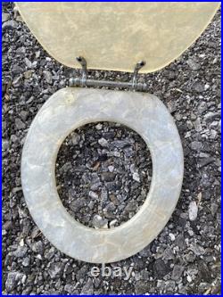 Rare Vintage Beige / Gold Tone Pearl Plastic Resin Toilet Seat