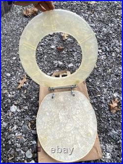 Rare Vintage Beige / Gold Tone Pearl Plastic Resin Toilet Seat