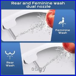 Round Bidet Toilet Seat Plastic White Non-Electric Dual Nozzle Easy Install