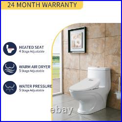 Smart Heated Bidet Toilet Seat with Self-Cleaning Nozzle, Warm Air Dryer with Adj