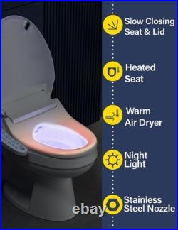 Smart Heated Toilet Seat with Bidet Slow Close, Warm Water, Dryer, Vortex Wash