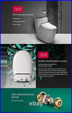 Smart Toilet Seat Bidet Electric Heat Led Light Auto Cover Temperature Sensor