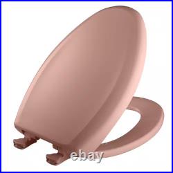 Soft-Close Elongated Easy-Clean Never-Loosens Plastic Toilet Seat in Wild Rose