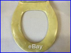 (TS-01) Vintage Yellow Pearl Telso Toilet Seat, Hwd & Lid Round Reg. Bowl