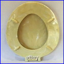 (TS-17) Vintage Yellow Pearl Telso Toilet Seat, Hwd & Lid Round Reg. Bowl
