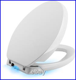 Toilet Seat Elongated Closed Front White with Programmable Dual LED Nightlight