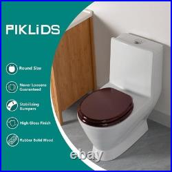 Toilet Seat, Solid Wood, Rubber Wood, High Gloss Finish, Mahogany Red, (Round)