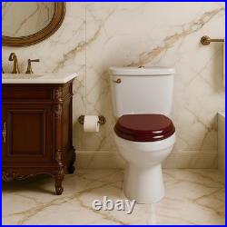 Toilet Seat, Solid Wood, Rubber Wood, High Gloss Finish, Mahogany Red, (Round)