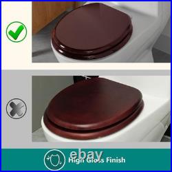 Toilet Seat, Solid Wood, Rubber Wood, High Gloss Finish, Mahogany Red, (Round)