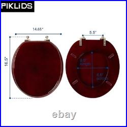 Toilet Seat, Solid Wood, Rubber Wood, High Gloss Finish, Mahogany Red, (Round)