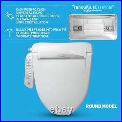 Tranquillus Essential Round Bidet Water and Air Adjustable Toilet Seat, Ele