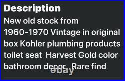 Vintage Original MCM Kohler Toliet Seat Harvest Gold New In Original Box NOS USA