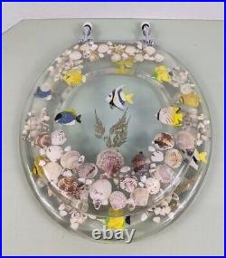 Vtg Clear Acrylic Lucite Fish Sea Shells Bathroom Toilet Seat MCM Ocean Unused