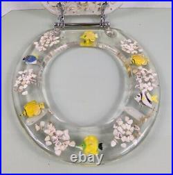 Vtg Clear Acrylic Lucite Fish Sea Shells Bathroom Toilet Seat MCM Ocean Unused