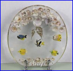 Vtg Clear Acrylic Lucite Fish Sea Shells Bathroom Toilet Seat MCM Ocean Unused