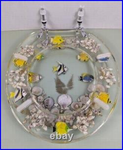 Vtg Clear Acrylic Lucite Fish Sea Shells Bathroom Toilet Seat MCM Ocean Unused