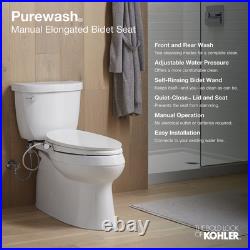 White Elongated Bidet Toilet Seat Quiet Close Heated Water Self Rinsing Wand